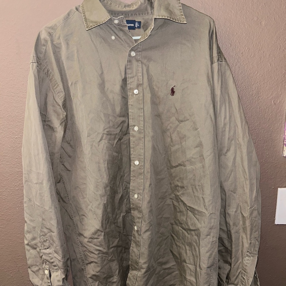 Ralph Lauren Shirt Men L Blake Cotton Brown Red Pony Button Front
